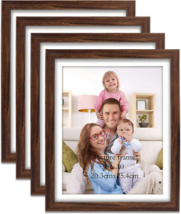 Giftgarden Brown 8X10 Picture Frame Set of 4, 9X11 Frames with Mat for 8” by 10”