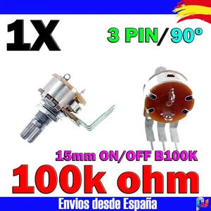 1x B100K Potenciómetro interruptor giratorio ON/OFF 100k ohm 90º Mono 15MM 3PIN - Imagen 1 de 2