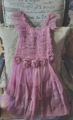 Jeanne d' arc Living Girls Mauve Tulle Dress with Pearl &Rosette Trim Med - Image 1 of 3