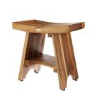 EcoDecors Freestanding Shower Stool 18" H Teak Material With Shelf in Brown