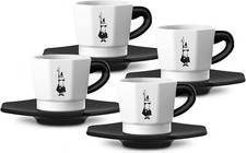 Bialetti Perfetto Moka Ottagonali Set 4 Tazzine con piattini Nero e Bianco 75 ml