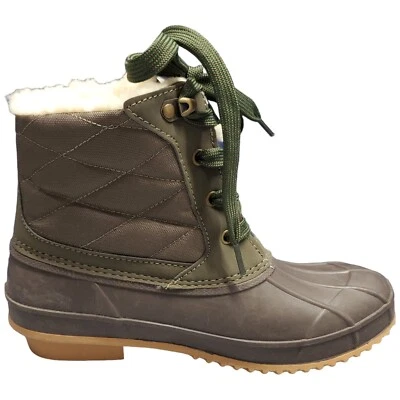 Khombu Zany Waterproof Duck Boots Womens Sz 7 Grey Green Synthetic Faux Fur Trim - Image 1 of 4