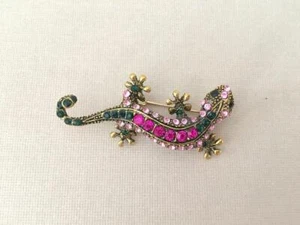 Gecko Brooch Rhinestone Crystal Handmade Beautiful Original - Picture 1 of 4