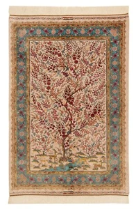 Qom Seda Alfombra Persa Hecha A Mano 150x100 cm-Ghom, Oriente, Alfombra, Beige - Picture 1 of 12