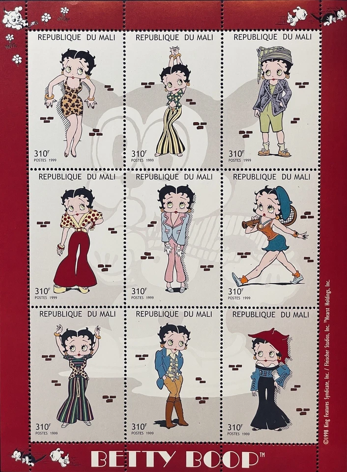 MALI BETTY BOOP STAMPS SHEET 1999 MNH DRESSED UP BOOP ANIMATED CARTOON CHARACTER - Image 1 of 1