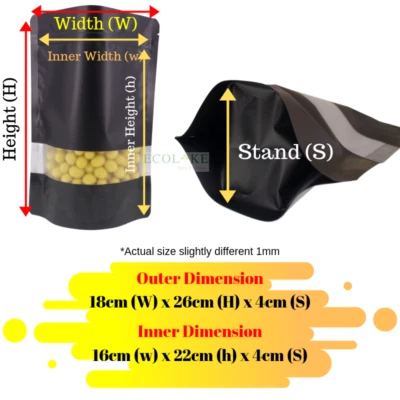 Matt Black Aluminum Foil Window Stand Up Pouch Bag Zip Lock Food Grade Heat Seal - Image 1 of 4