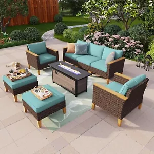 Patio Furniture Set Outdoor Wicker Rattan Sofa Conversation w/ Fire Pit Table - Picture 1 of 9