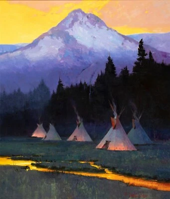 Tom GILLEON "Montana Gold" Edición Limitada Arte en Lienzo 18" x 21" Nativo América Foto 1 de 4