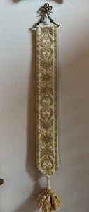 Vintage Tapestry Wall Decor Bell Pull W/ Bow In Brass Hardware 26” x 2.75” - Picture 1 of 18