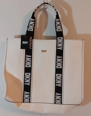 Bolso de mano grande para mujer DKNY de cuero blanco/negro con correas - con etiqueta Foto 1 de 4