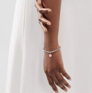 Tiffany&Co. Pink Heart Tag 925 Sterling Silver Beaded Bracelet - Picture 1 of 2
