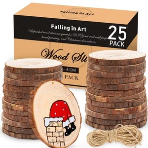 Natural Wood Slices 25 Pcs 2.3-3.1 inch with Pre-drilled Hole for DIY Crafts - Picture 1 of 9