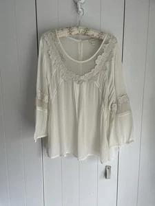 MONSOON Sz 16 White Lace Embroidered & Dobby Pleat Front Boho Blouse - Picture 1 of 7