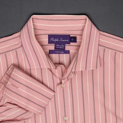 Ralph Lauren Purple Label Dress Shirt Mens 17 Pink Stripe French Cuff Italy - Image 1 of 4
