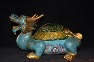 14'' bronze Cloisonne Gilt loong dragon turtle turtle incense burner censer - Picture 1 of 9