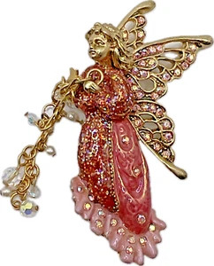 Bellissima spilla ANGELO rosa scintillante Kirks Folly firmata smalto strass - Foto 1 di 9