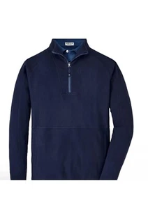Mens Peter Millar Thermal Micro Fleece Pullover SWEATER 1/4 ZIP Navy SIZE LARGE - Picture 1 of 3