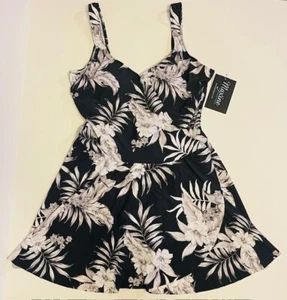 Nuevo con etiquetas Maxine Tummy Traje de baño Vestido de baño 16 negro gris flores de hibisco 1 pieza $58 - Imagen 1 de 6