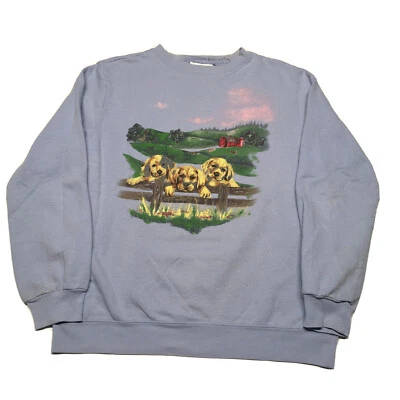 Vintage Golden Retriever Puppies Sweater Womens M Farm Country Barn Dogs Art USA - Image 1 of 4