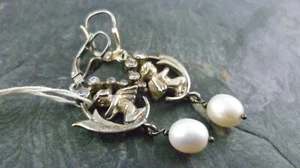 Ohrringe Engel Brillanten Perle 925 Sterling Silber - Picture 1 of 4