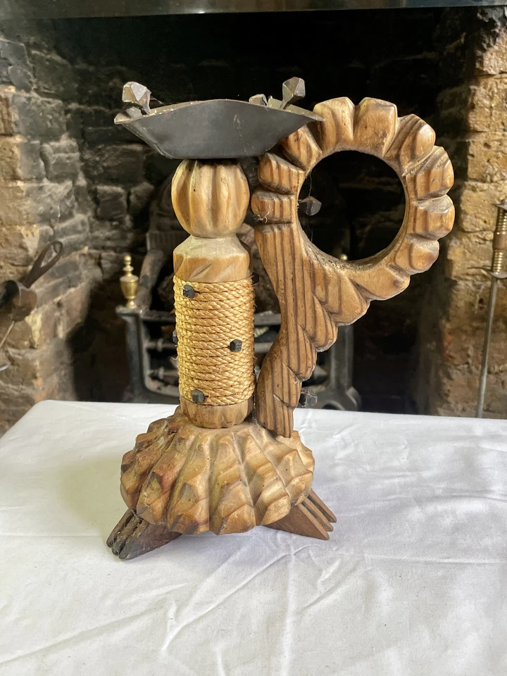 Rustic Hand-Carved Wooden Candlestick – Chunky Primitive Pillar Style - Image 1 of 4