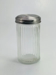 Vintage Commercial Grade Ribbed Glass Sugar Shaker Pourer 5.5"T x 2.75" w/ Lid - Picture 1 of 7