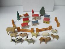 Nice Vintage Erzgebirge Germany Wood Christmas Village w Animals - 23 Pieces