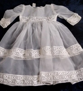 Vintage Sheer Lining White Little Girl Party Dress Embroidered Size 1 USA MADE  - Picture 1 of 7