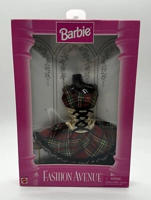 Mattel Barbie Fashion Avenue Plaid Dress Red Gold Corseted Waist Polkadot - Image 1 of 2