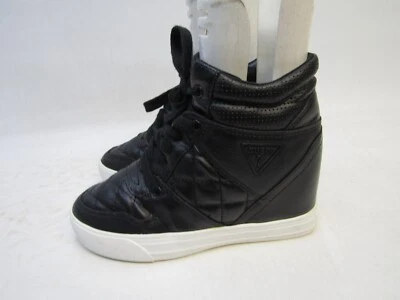 Guess Mujer Talla 6.5 M Cuero Negro Cordones Cuña Tobillo Moda Botas Botín Foto 1 de 4