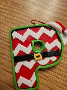 Initial Letter “P” Santa Suit Red Hat Resin Christmas Tree Ornament 3"x4" - Picture 1 of 1