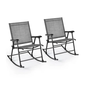 Set of 2 Folding Rocking Chair Breathable Seat Camping Portable Relaxing Chairs - Picture 1 of 12