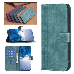 Flip Grid Leather Card Wallet Phone Case For iPhone 14 13 12 11 Pro XR XS 8 7 SE - Picture 1 of 62