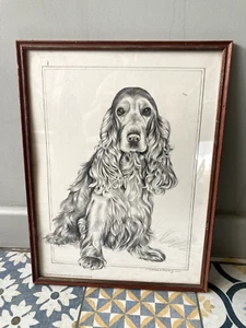 Polyanna Pickering 1983 Drayco gerahmter Schwarzweißdruck Hund 32 x 42 cm - Bild 1 von 4