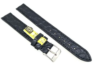 Watch Strap 15Mm Very Flat Color Black Genuine Crocodile Made in Germany / 66 - Picture 1 of 2