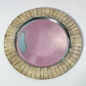Mother of Pearl Inlay Metal Round Plate Platter Tray Pewter Aluminum Dish India - Picture 1 of 5