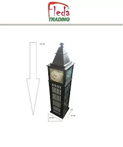 Mobile in Legno con Orologio STYLE BIG BEN LONDON con 2 Ripiani in Legno - Foto 1 di 3