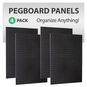 WallPeg 4 Black Plastic Peg Board Panels-96” Wide Garage Tool Pegboard Organizer