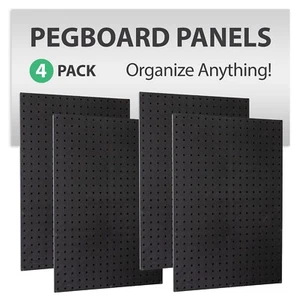 WallPeg 4 Black Plastic Peg Board Panels-96” Wide Garage Tool Pegboard Organizer - Picture 1 of 7