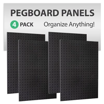 WallPeg 4 Black Plastic Peg Board Panels-96” Wide Garage Tool Pegboard Organizer - Image 1 of 4