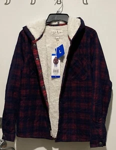Soho Threads Corduroy Hooded Shirt Jacket Blue/red Women’s Large - Bild 1 von 6