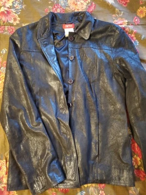 复古 Esprit 黑色纹理皮革夹克 S — 第 1/4 张图片