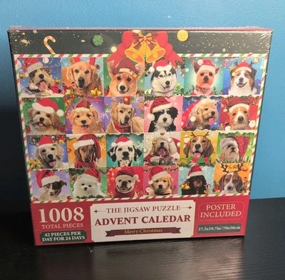 1008-Piece Dog Advent Calendar Jigsaw Puzzle – 24 Boxes – Christmas Puzzle – New - Image 1 of 3