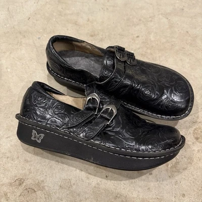 Zapatos Alegria PG Lite MUJERES Negro Plata Cuero Floral Sin Cordones ALL-571 TALLA 41 Foto 1 de 4