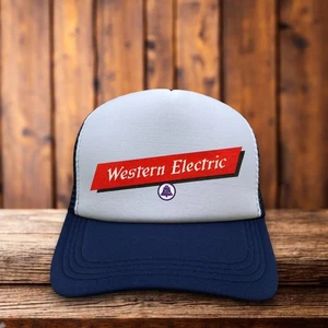 Western Electric Mens Trucker Hat Navy Snapback 1953 Vintage Logo Baseball Cap - Picture 1 of 6
