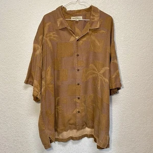 Tommy Bahama Shirt Mens 2XL Brown Tropical Hawaiian Short Sleeve 100% Silk Relax - Picture 1 of 7