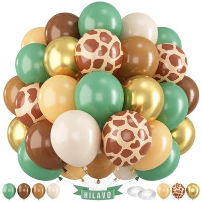 Jungle Safari Balloons 60 Pcs Green Brown Gold Cream for Baby Shower Party - Image 1 of 4