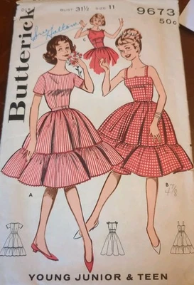 Butterick Vintage Sewing Pattern # 9673. Young Junior & Teen Full Skirt Dress - Image 1 of 4