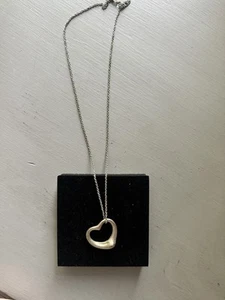 Auth Tiffany & Co. Large Open Heart Elsa Peretti 925 Silver Necklace 18” - Picture 1 of 8
