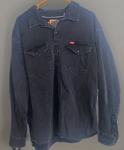 Wrangler Hemd Herren XXL Schwarz Denim Metal Snap Langarm Cowboy Rodeo Ranch - Bild 1 von 8